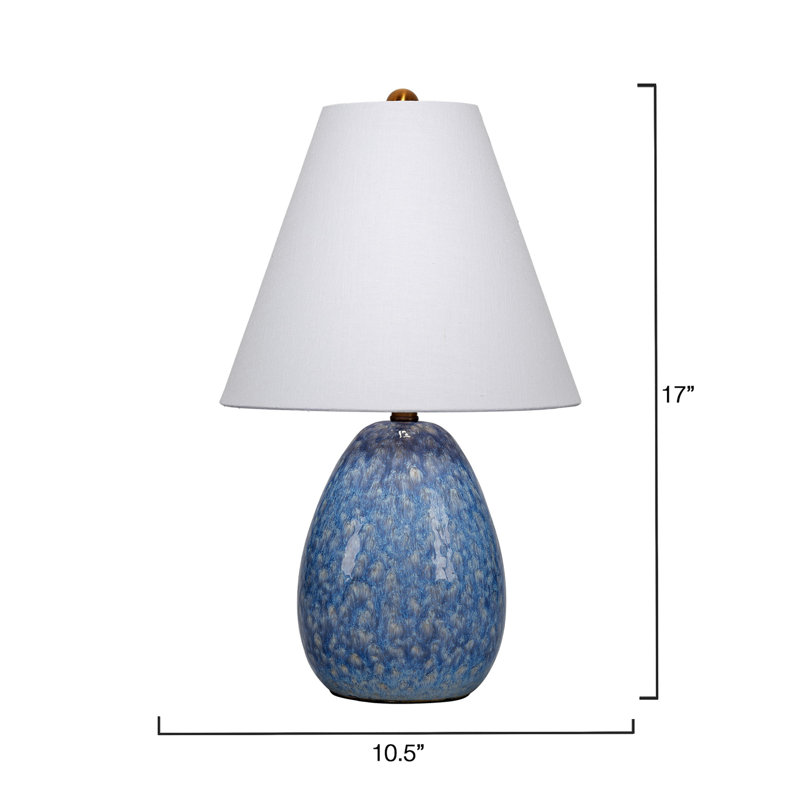 Lampe de table Raindrop en céramique avec abat-jour en lin, blanc cassé, Bleu, Blanc