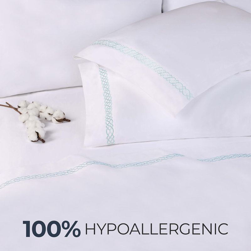 White-Charcoal Egyptian Cotton Embroidered Standard Pillowcases