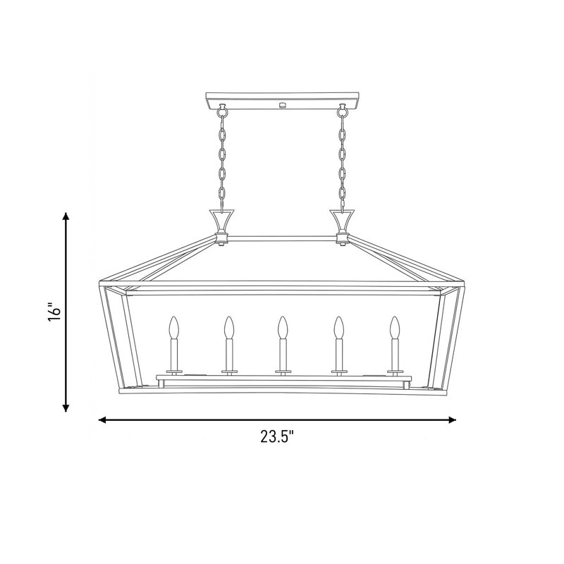 Luminaire suspendu linéaire à 5 lumières à intensité variable Hastings, Laiton chaleureux, H 23,5 po x l 44 po x P 16 po
