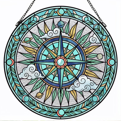Panneau de vitrail Compass Design, 7,8 H
