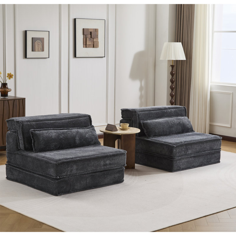 Compression Mahjong Sofa,Convertible Floor Sofa Bed,DIY Boneless Modular Sectional Sofa,No Assembly Required,Circle Fleece Fabric,Oversized 2 Seater With 2 Pillows,Dark-Grey