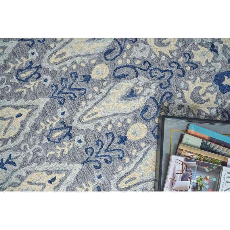 Sarasota Wool Ikat Area Rug, Rectangle 12' x 15', Gray/Light Blue