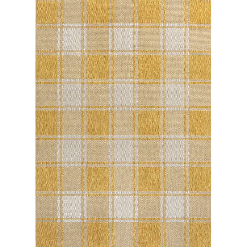 Sabine Traditional Farmhouse Bold Gingham Yellow/Cream Indoor/Outdoor Rug, Rectangle 5'3" x 7'7"
