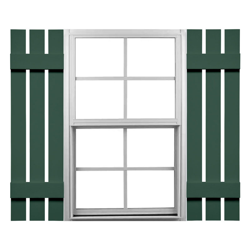 Mid-America vinyle, paire de volets espacés de taille standard à trois planches, Vert forêt, 31 po