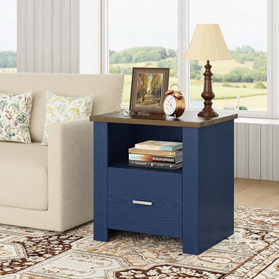 Table de chevet avec structure en bois ouverte, table de chevet de style campagnard, table de chevet de chambre à coucher de style champêtre