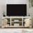 Farmhouse Rattan TV Stand Console Table For Tvs Up To 70 Inches, White Media Entertainment Center With 2 Storage Shelves And 2 Natural Rattan Door Cabinets | Gift Idea-1597022567