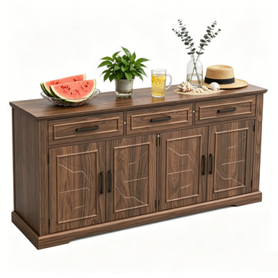 66" Modern Farmhouse Sideboard Buffet Cabinet with Storage, Embossed 3 Drawers and 4 Doors Storage Cabinet, Large Coffee Bar Station for Dining Room Kitchen Living Room.