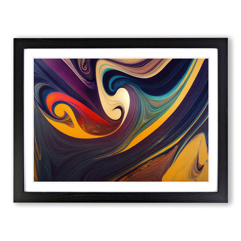 Abstract Marbling Art Vol.5 - Single Picture Frame Print, 46cm H x 64cm W x 2cm D, Black