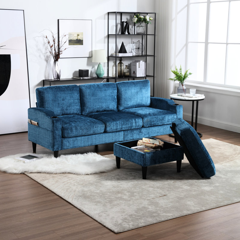 Canapé modulaire avec tissu en chenille et espace de rangement pratique en forme de L, Sarcelle