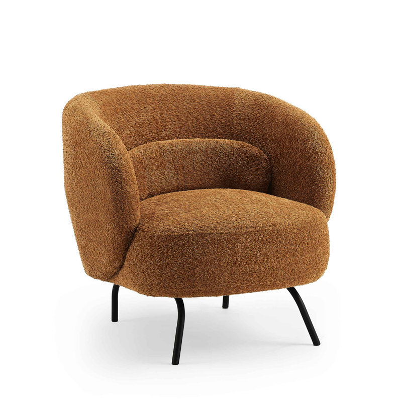 Jura Foam Upholstered Solid and Manufactured Wood Frame Lounge Chair with Gold Metal Legs, Rust Boucle