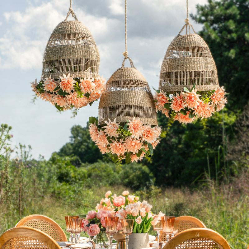 Leonora Rattan Garden Chandelier, Light Peach