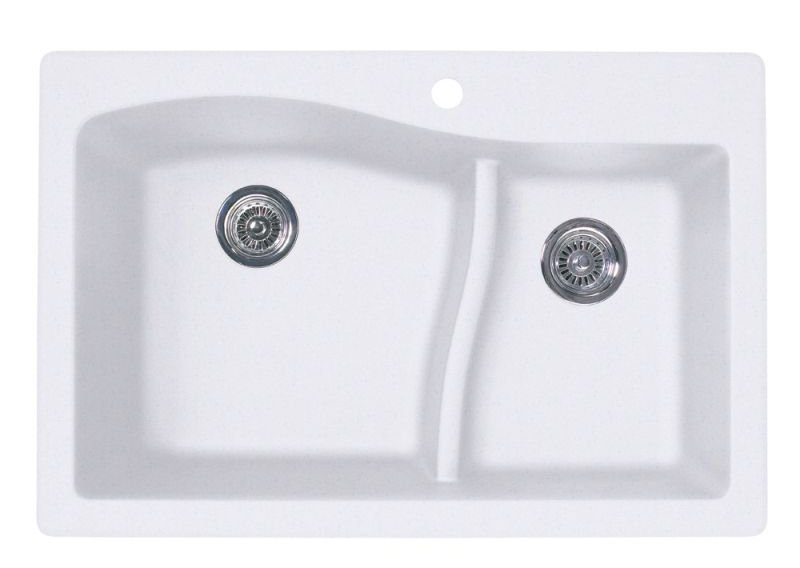 33'' L Double Bowl Granite Kitchen Sink, Metallico