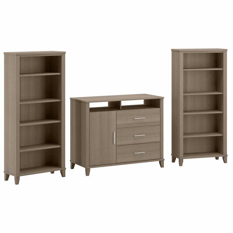 Anousha Office Credenza with Bookcases, Ash Gray