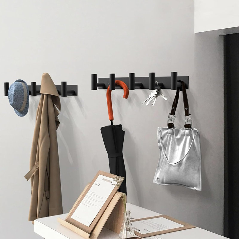 Porte-manteau mural noir à 5 crochets, organisateur suspendu moderne pour manteaux, chapeaux, serviettes, sacs, clés et peignoirs