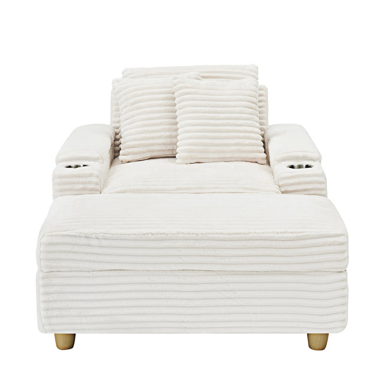 Canapé rembourré avec coussins, repose-pieds et espaces de rangement, Blanc