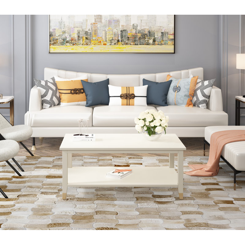 Athina Frame Coffee Table with Storage, White, White