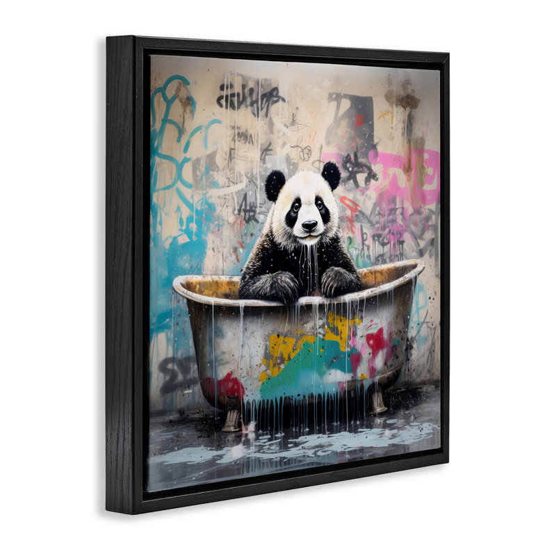 «Graffiti Bathing Panda», art mural encadré flottant par Lazar Studio, Cadre flottant noir de jais, H 18 po x l 18 po