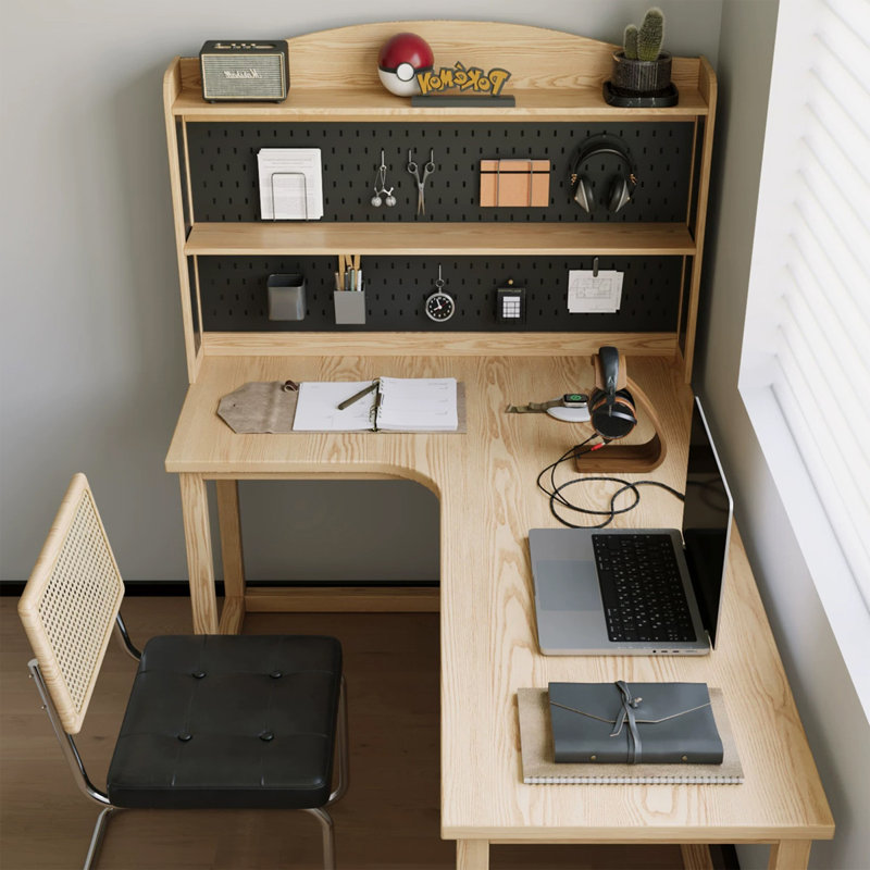 Bureau en bois massif en L Burlywood, H 61,81 po x l 62,99 po x P 47,24 po, Left Hand Return
