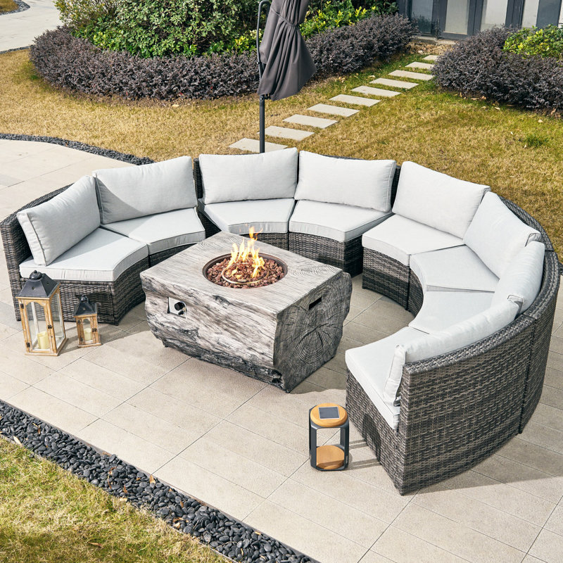 8- Person Outdoor Dining Set With Fire Pit Table Cushions