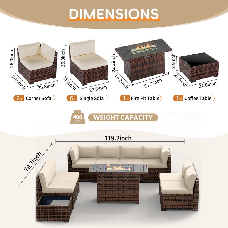 Avamay Rattan Sectional Seating Group with Cushions, Cream Performance Microfiber, Yes