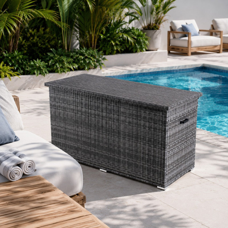 Boîte de rangement en rotin 259 gallons, grande boîte de rangement pour terrasse , Gris