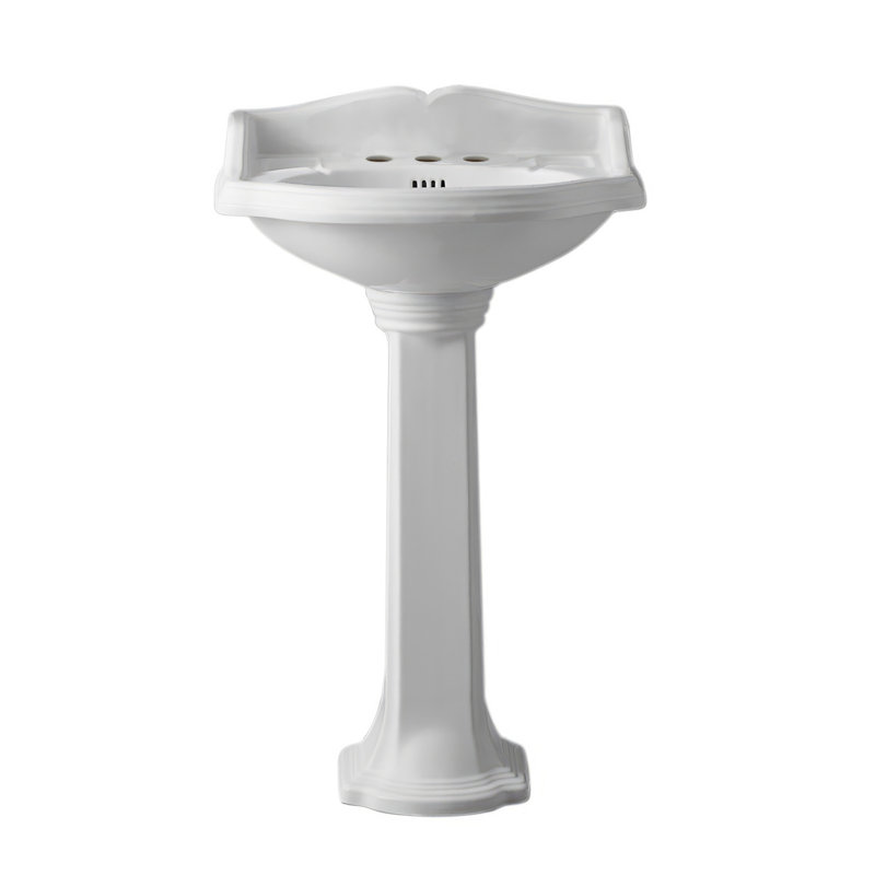 China 27.125" Tall White Vitreous China Oval Pedestal Bathroom Sink with Overflow, 8" Center