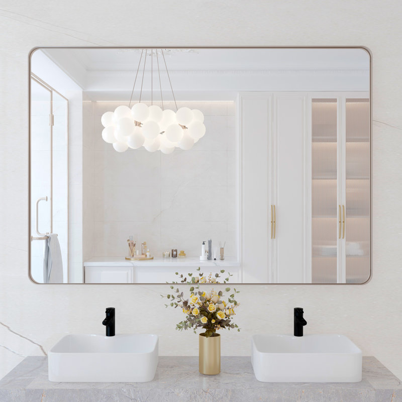 Miroir de salle de bain mural et d'angle Lesamuel, 36 po x 48 po, Nickel brossé
