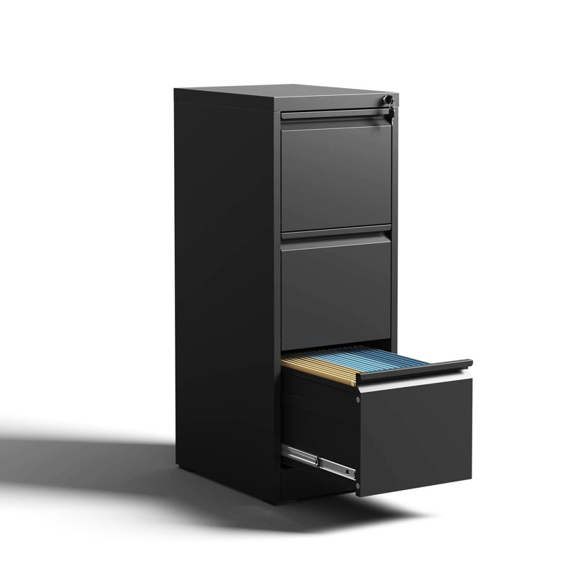 3 Drawer Locking Metal File Cabinet, Steel, Tilt Design, Full Extension, Stores A4/Legal/Letter Size For Office/Home Vertical Cabinet With Lock, Drawers, Tilt, Holds Folders Home