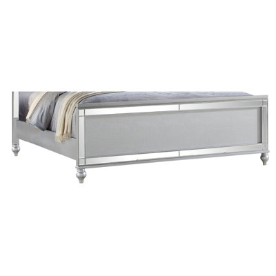 Sterling King Size Upholstered LED Bed Made With Wood In Silver Color