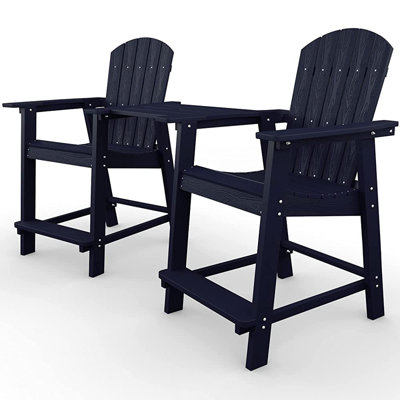 Tabouret de bar surdimensionné surdimensionné et grand Adirondack, ensemble de 2 chaises d'extérieur résistantes aux intempéries à grain de bois pour terrasse