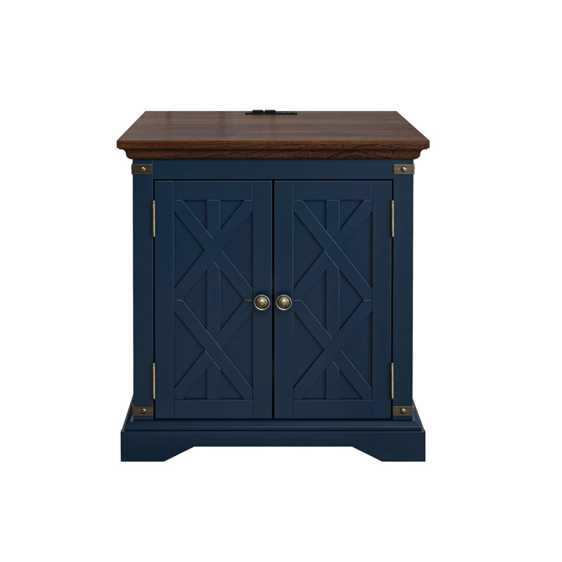 Taejuan End Table and Built-In Outlets, Navy, Brown