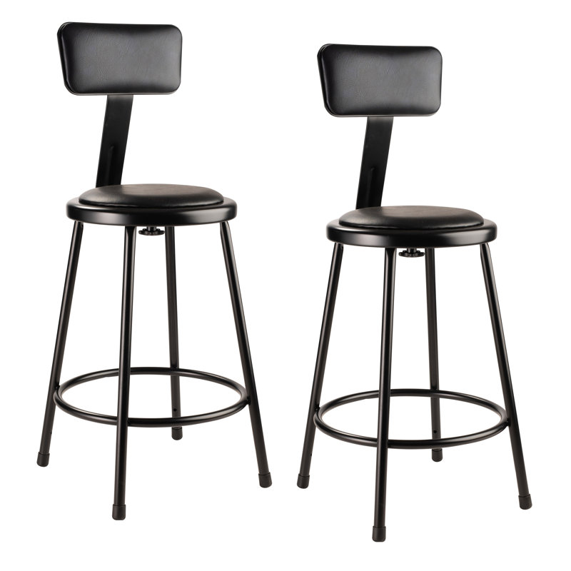 Backed Ergonomic Industrial Stool Footring, Black, 24"