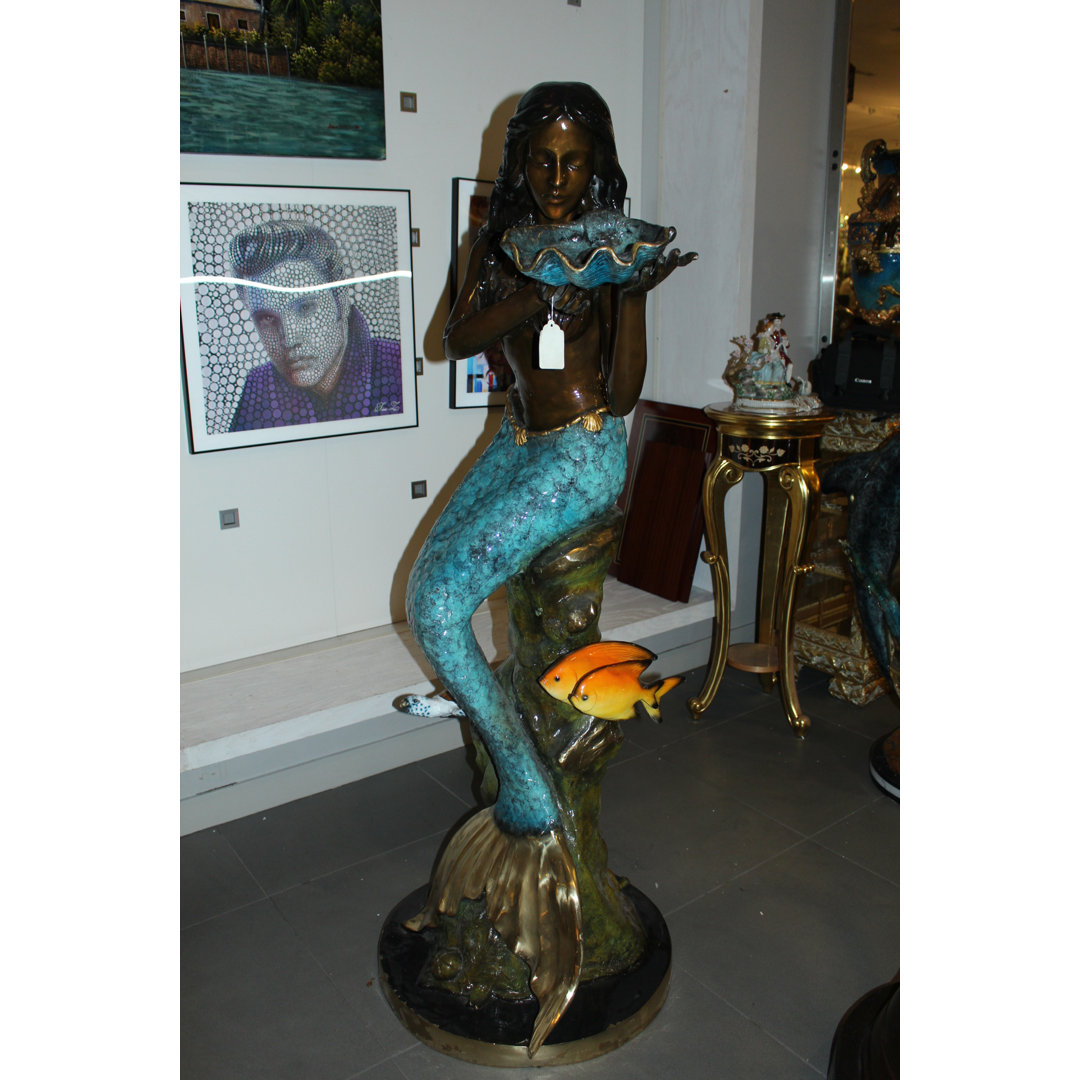 68" Mermaid with Turtle & Fish Bronze Fountain - Soderlund Bronze Sculpture for Decor, 38"x24"x68"H Rosecliff Heights
