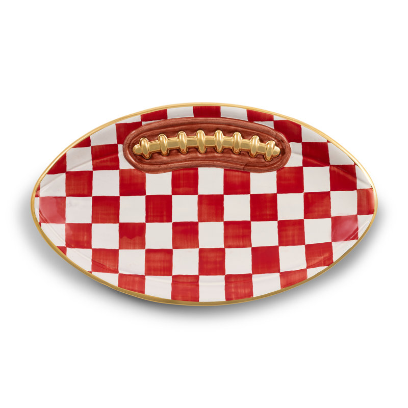 Ginger & Royal Check Football Platter, Red/White/Brown