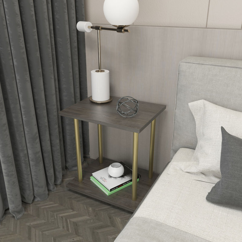 Coila Modern Nightstand With Metal Legs - Modern Square End Table with Lower Shelf, Gold/Dark Oak