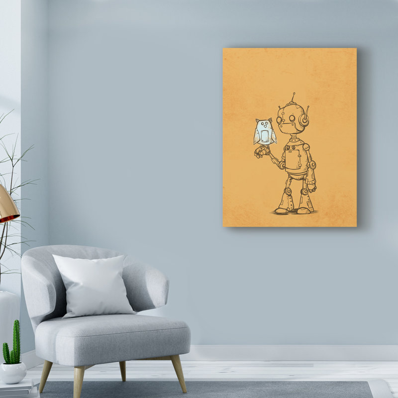 « robot hibou », art sur toile, H 32 po x l 24 po x P 2 po