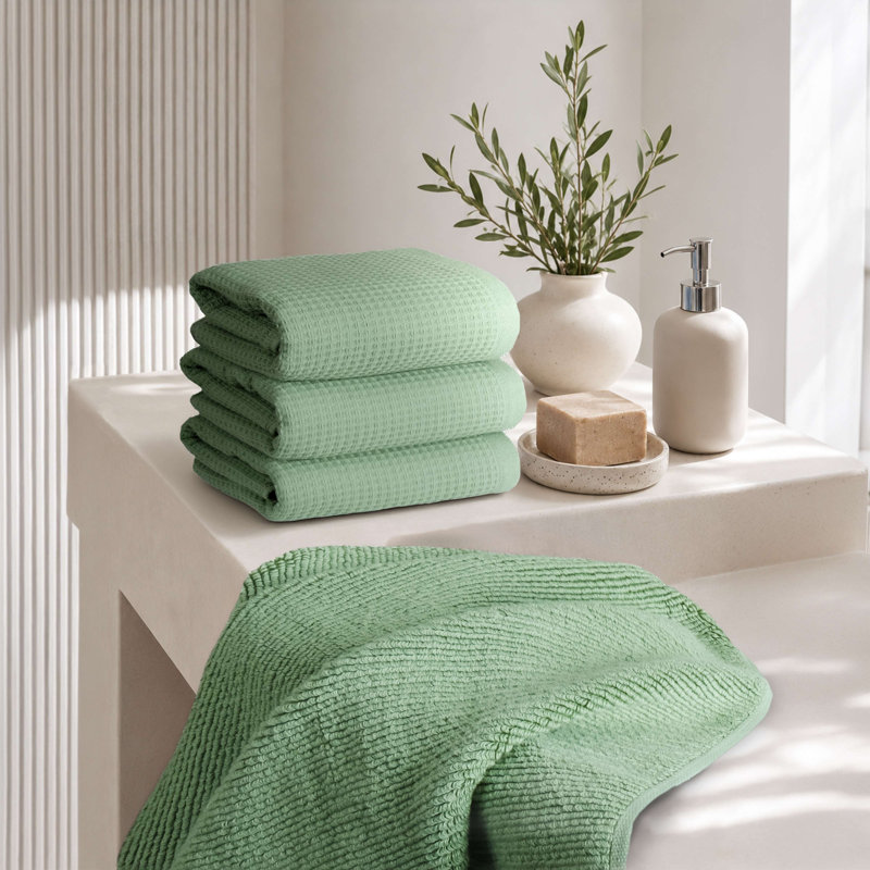 Essuie-mains luxueux 100% coton 4 pièces, Vert sauge