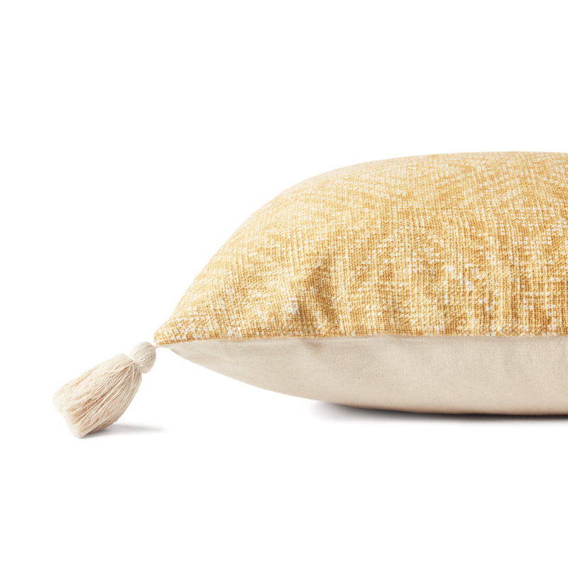 Tassels Cotton Throw Pillow, Yellow, Down