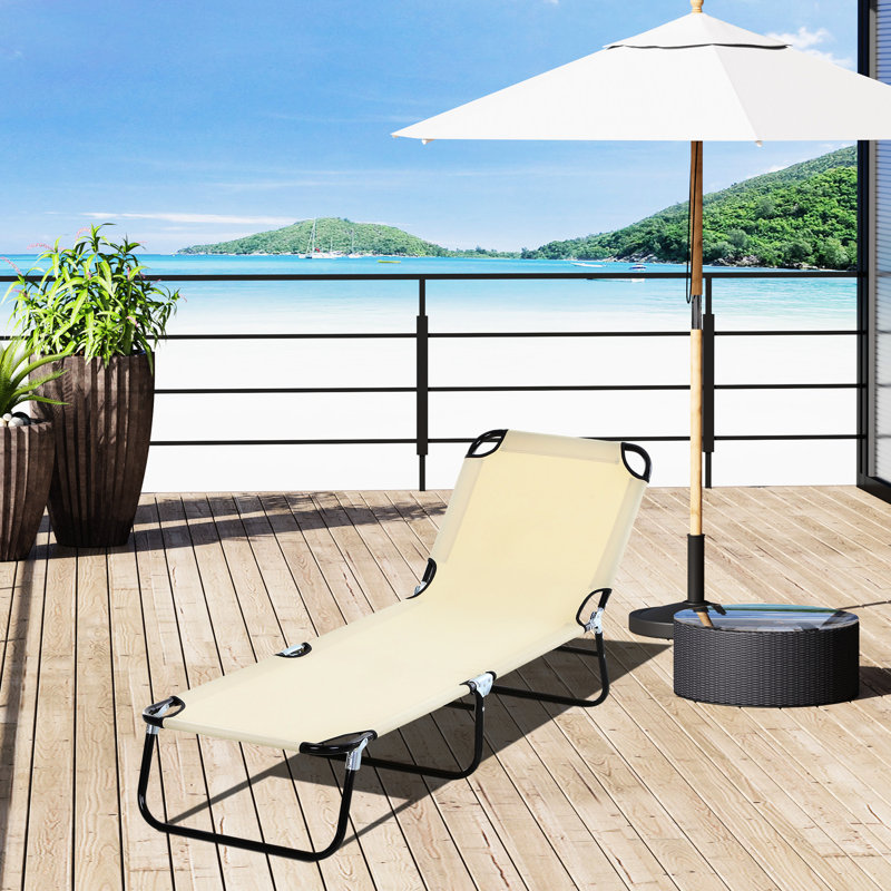 265 Lbs Weight Capacity Chaise Lounge, Beige, Foldable For Outdoor Use Chair With 5-Level Reclining, Strong Fabric Beach And Patio