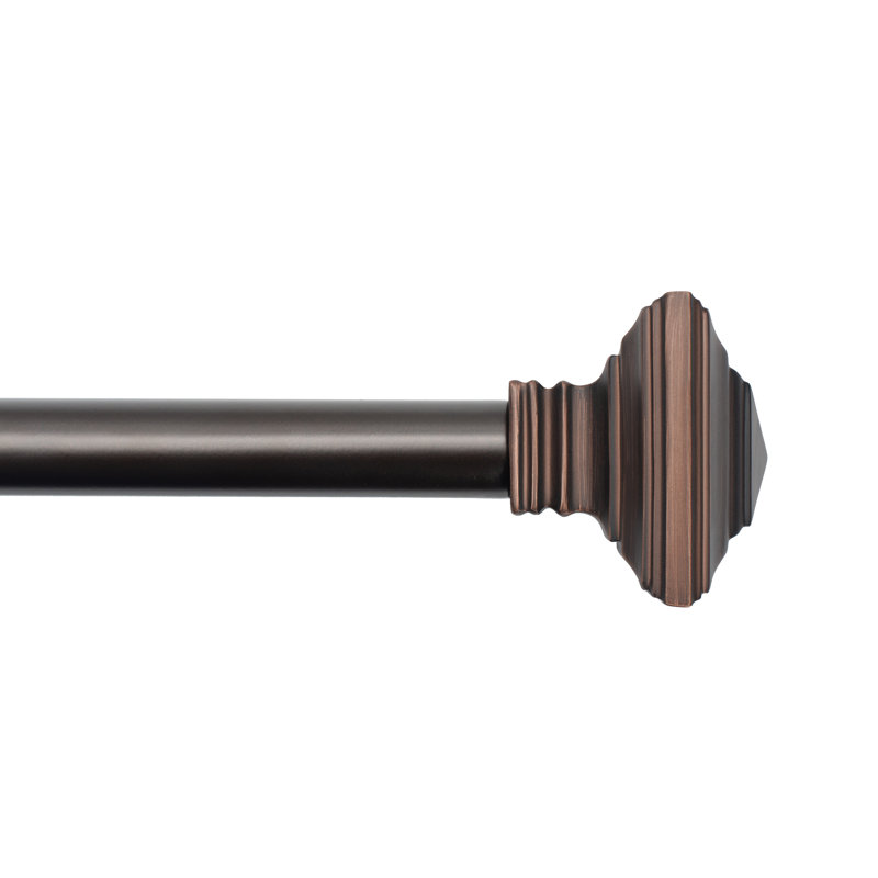 Brenton Single Curtain Rod with Stacked Square Finial, 28"-48", Antique Bronze