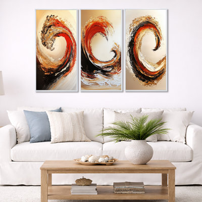 Golden and Red Coastal Waves - Coastal, reproduction d'art sur toile encadrée 3 pièces