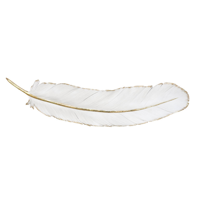 CosmoLiving by Cosmopolitan White Polystone Feather Bird Home Wall Decor, White Gold