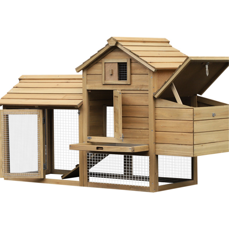 Poulailler de 59 po pour la cour arrière - bois, 2 portes, nichoir, plateau amovible pour une cage de volaille: structure, bien-être de la volaille de jardin