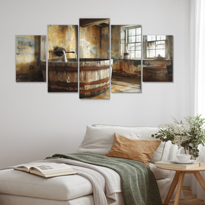 «Brown Rustic Bathroom Charm I», ensemble d'art mural rustique