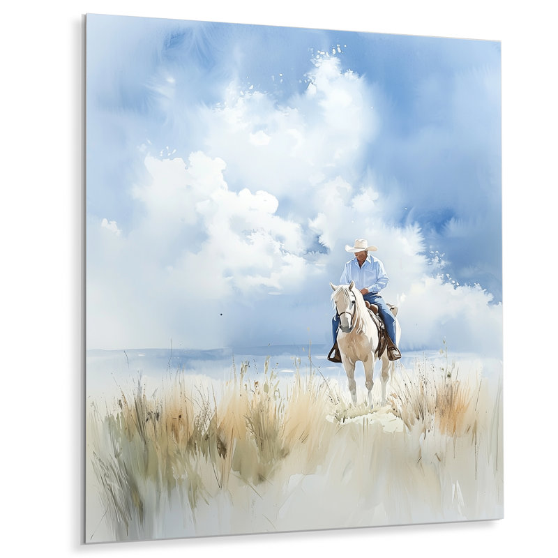 Western Cowboy By The Beach - divertissement, impression murale en métal, H 20 po x l 12 po