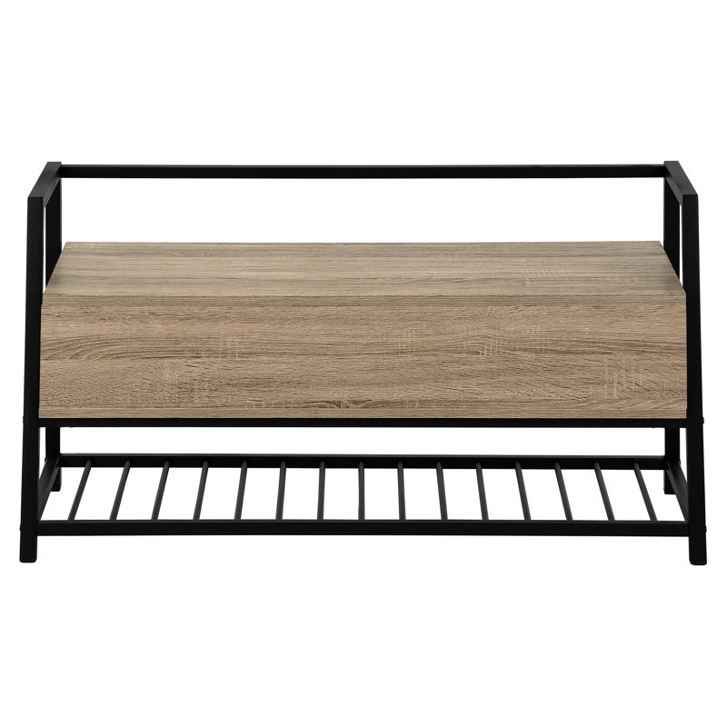 Modern Hallway Storage Bench, 42 Inches, Dark Taupe, Metal Construction 42" X 16", Taupe Finish, Black Frame, Included