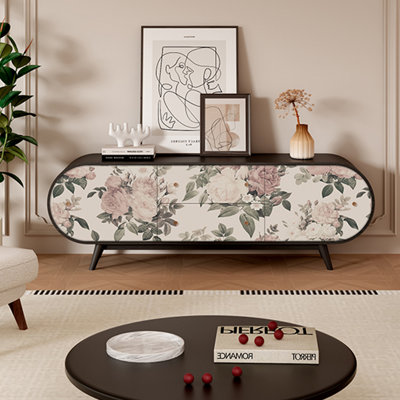French Style Walnut Wood TV Stand