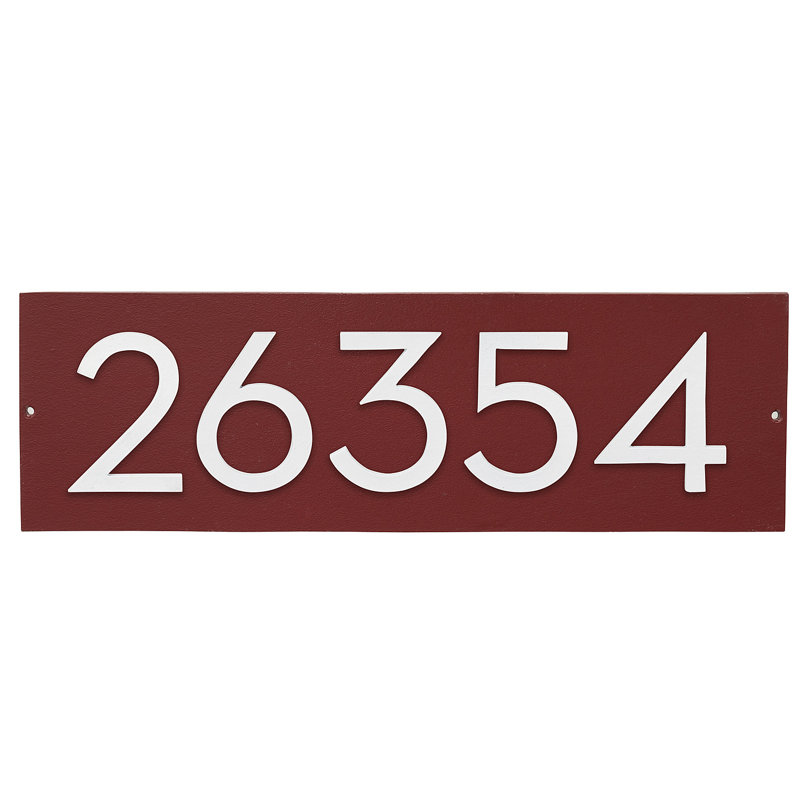 Plaque d'adresse horizontale flottante 4 po (5 chiffres), Rouge brique, Blanc