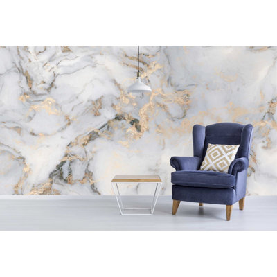 Lemoore Peel And Stick White Marble Pattern Gold Abstract Removable Wallpaper