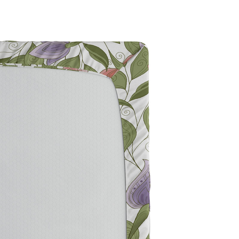 Microfiber Floral Fitted Sheet, Twin XL Fitted Sheet, Purple Floral